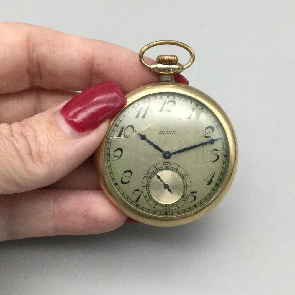 1927 Elgin Pocket Grade 315 Watch Men 45mm 10K GF Manual Wind Cracked Crystal